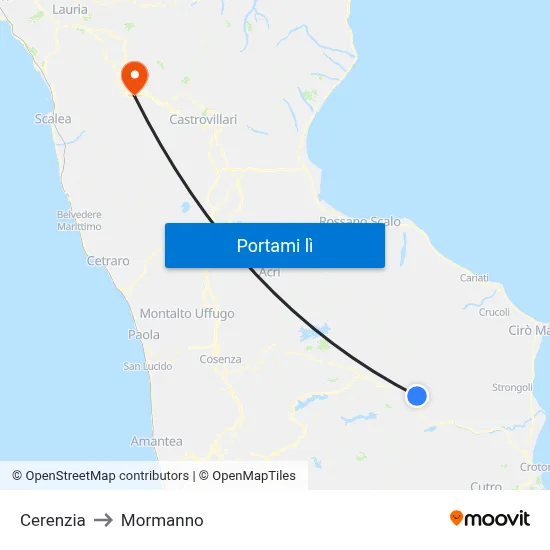 Cerenzia to Mormanno map