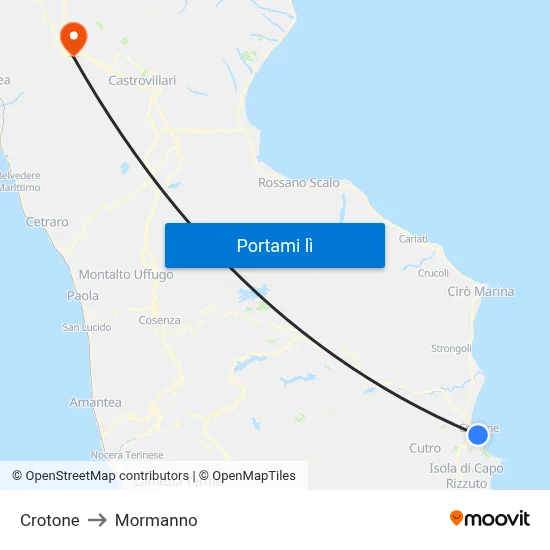 Crotone to Mormanno map