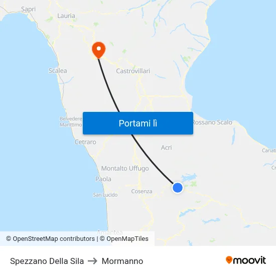 Spezzano Della Sila to Mormanno map