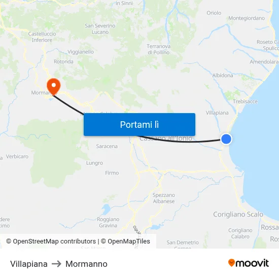 Villapiana to Mormanno map