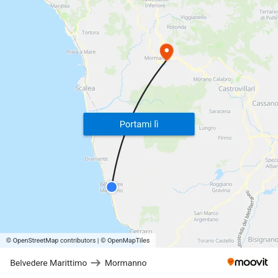 Belvedere Marittimo to Mormanno map