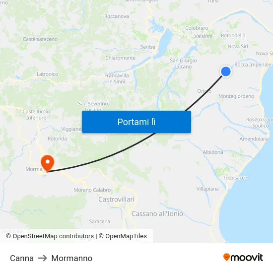 Canna to Mormanno map