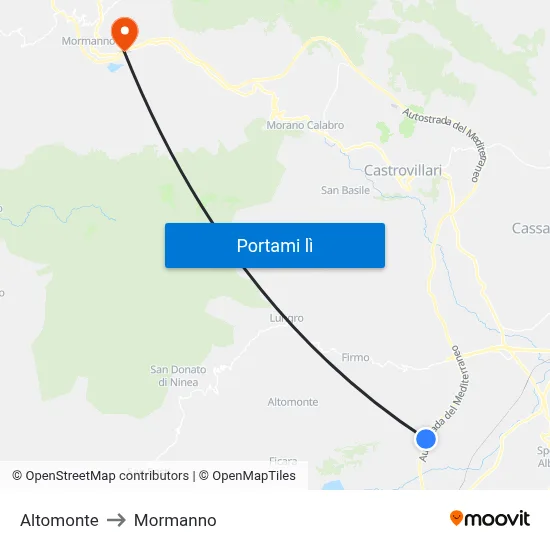 Altomonte to Mormanno map