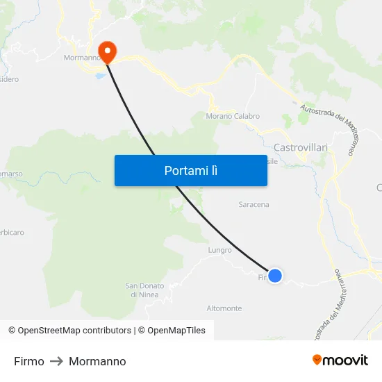 Firmo to Mormanno map