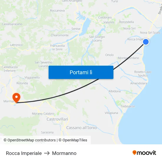Rocca Imperiale to Mormanno map