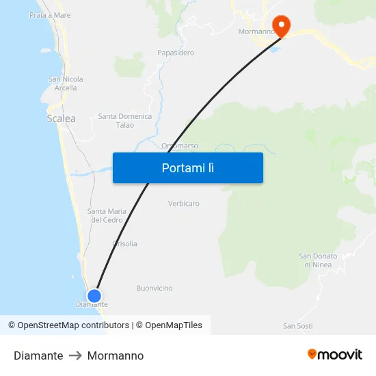 Diamante to Mormanno map
