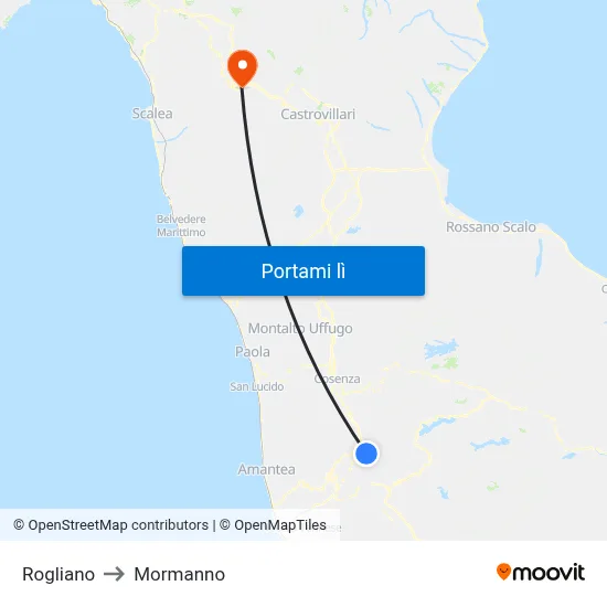 Rogliano to Mormanno map