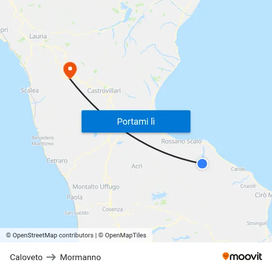 Caloveto to Mormanno map