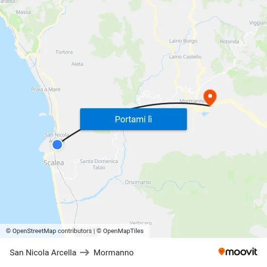 San Nicola Arcella to Mormanno map