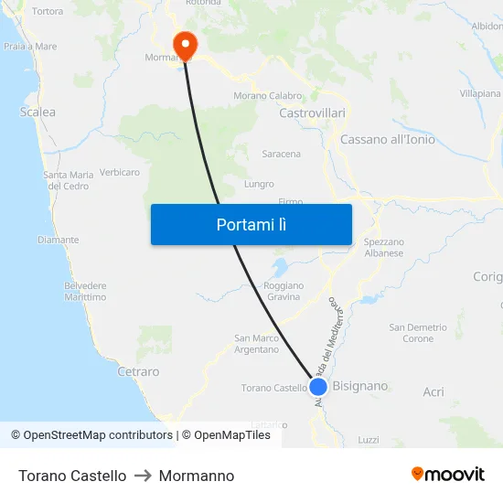 Torano Castello to Mormanno map