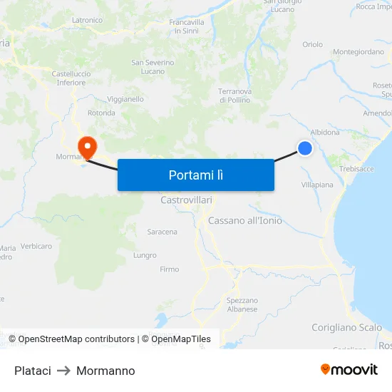 Plataci to Mormanno map