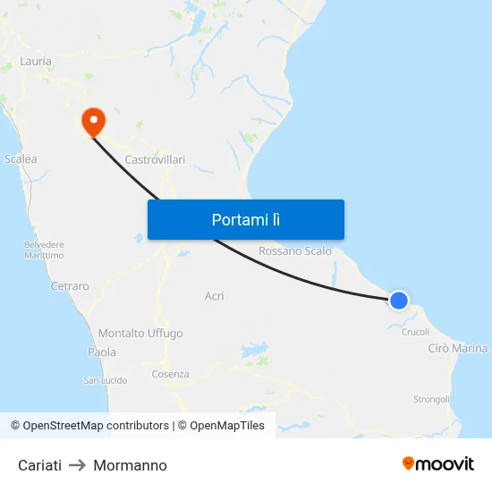 Cariati to Mormanno map