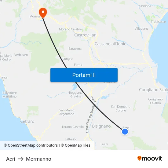 Acri to Mormanno map