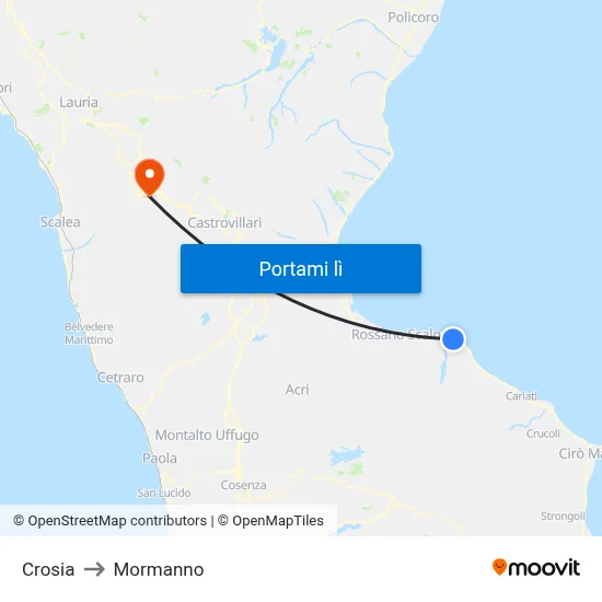 Crosia to Mormanno map