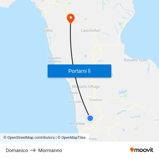 Domanico to Mormanno map