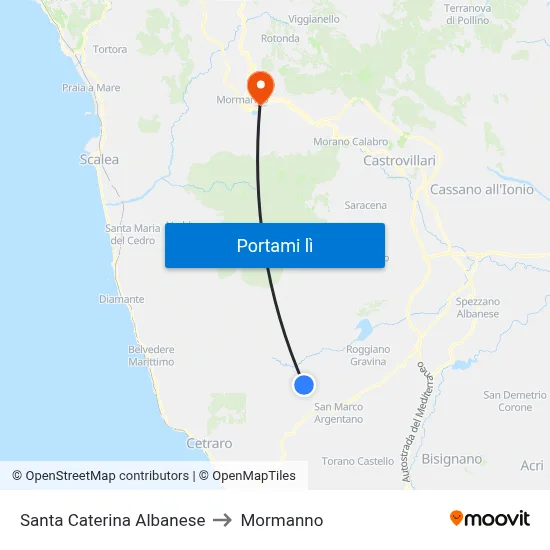 Santa Caterina Albanese to Mormanno map