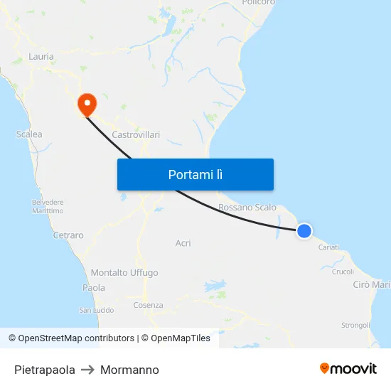 Pietrapaola to Mormanno map