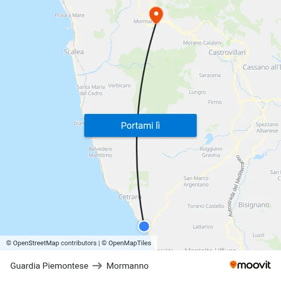 Guardia Piemontese to Mormanno map