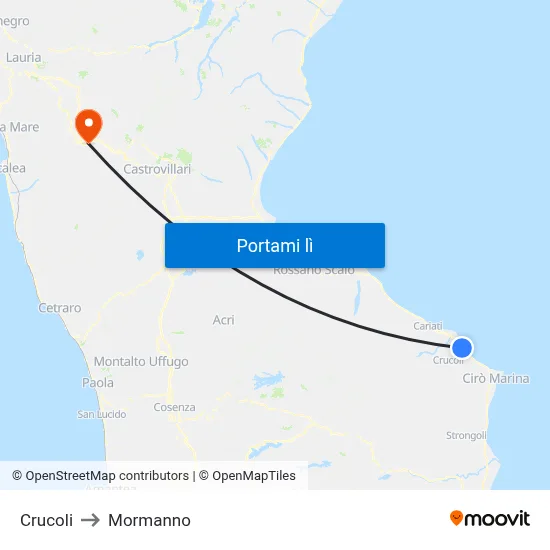 Crucoli to Mormanno map