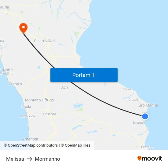 Melissa to Mormanno map