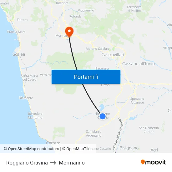 Roggiano Gravina to Mormanno map