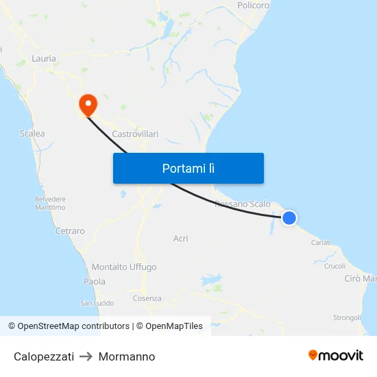 Calopezzati to Mormanno map