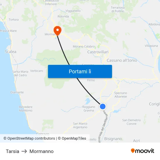 Tarsia to Mormanno map
