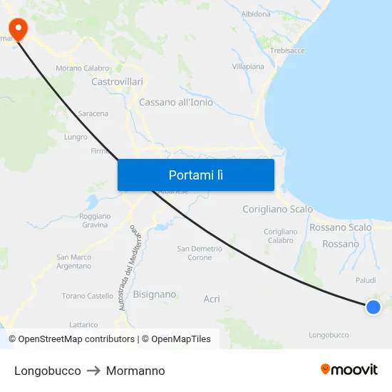 Longobucco to Mormanno map