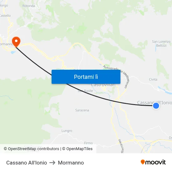 Cassano All'Ionio to Mormanno map