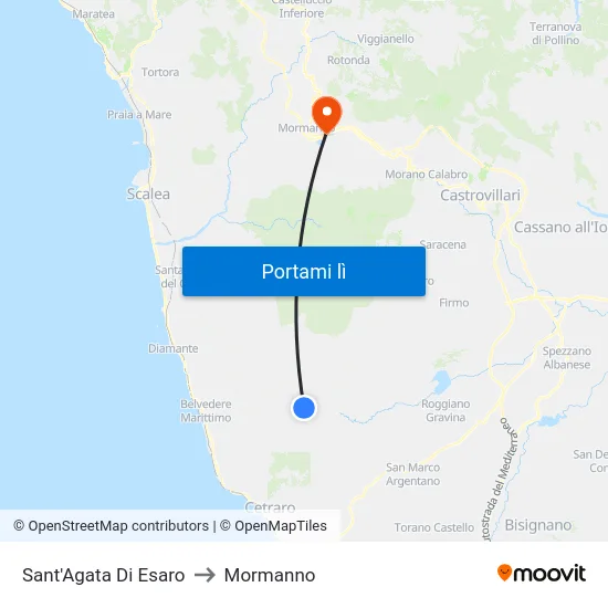 Sant'Agata Di Esaro to Mormanno map