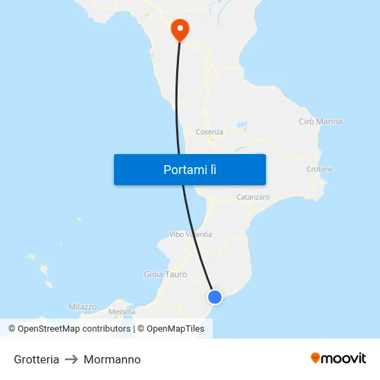 Grotteria to Mormanno map