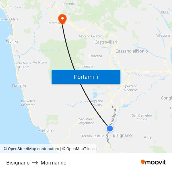 Bisignano to Mormanno map