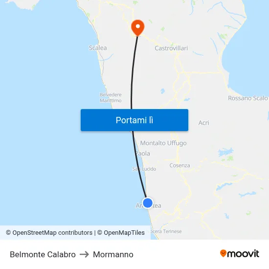 Belmonte Calabro to Mormanno map
