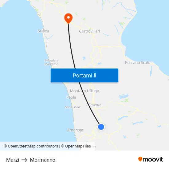 Marzi to Mormanno map