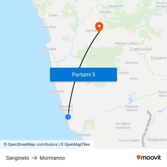 Sangineto to Mormanno map