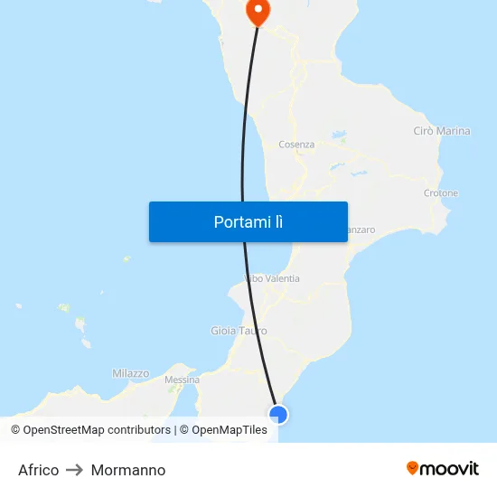 Africo to Mormanno map