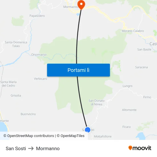 San Sosti to Mormanno map