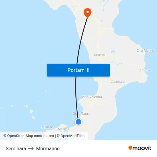 Seminara to Mormanno map