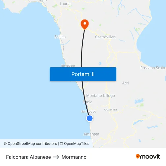 Falconara Albanese to Mormanno map