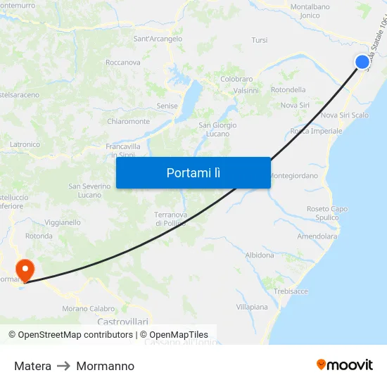 Matera to Mormanno map