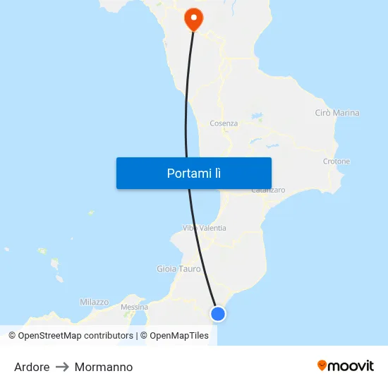 Ardore to Mormanno map