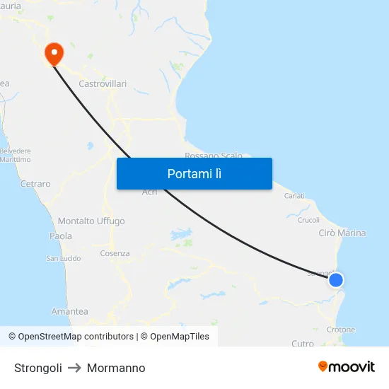 Strongoli to Mormanno map