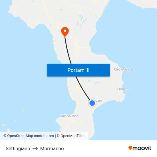 Settingiano to Mormanno map