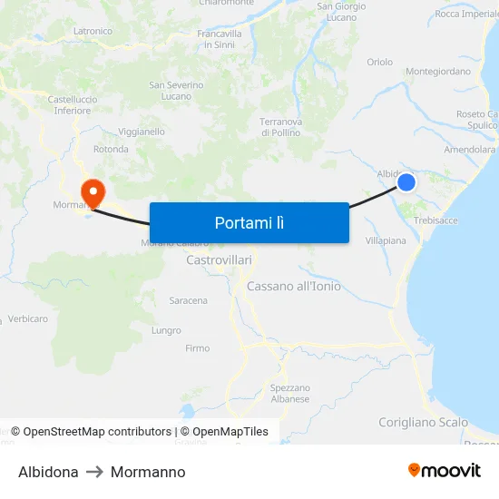 Albidona to Mormanno map