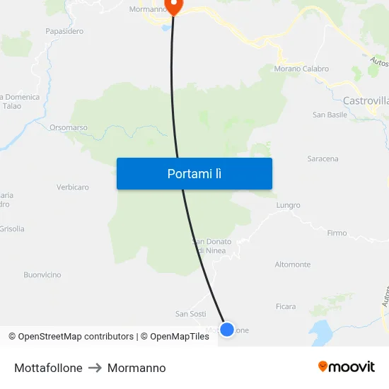 Mottafollone to Mormanno map