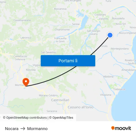 Nocara to Mormanno map