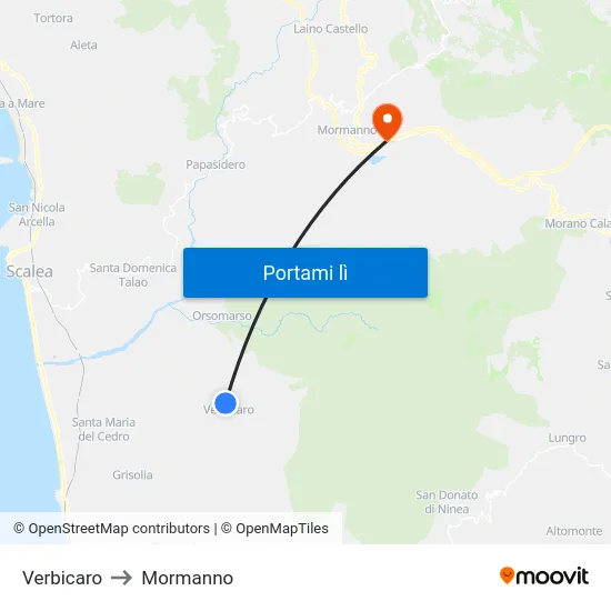 Verbicaro to Mormanno map