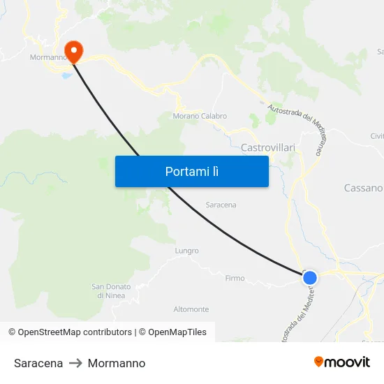 Saracena to Mormanno map