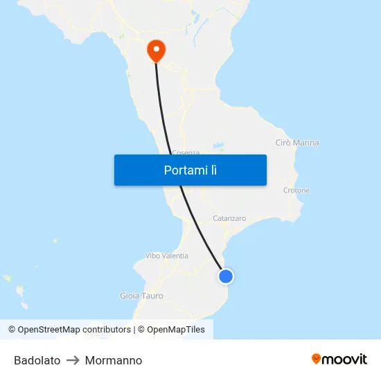 Badolato to Mormanno map