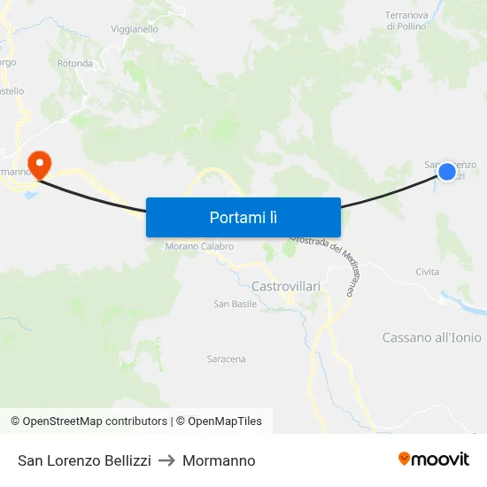 San Lorenzo Bellizzi to Mormanno map